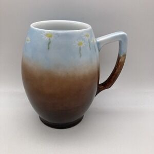 Vintage Royal Bavaria Hand Painted Coffee Tea Mug Cup Daisies Blue Brown 16oz
